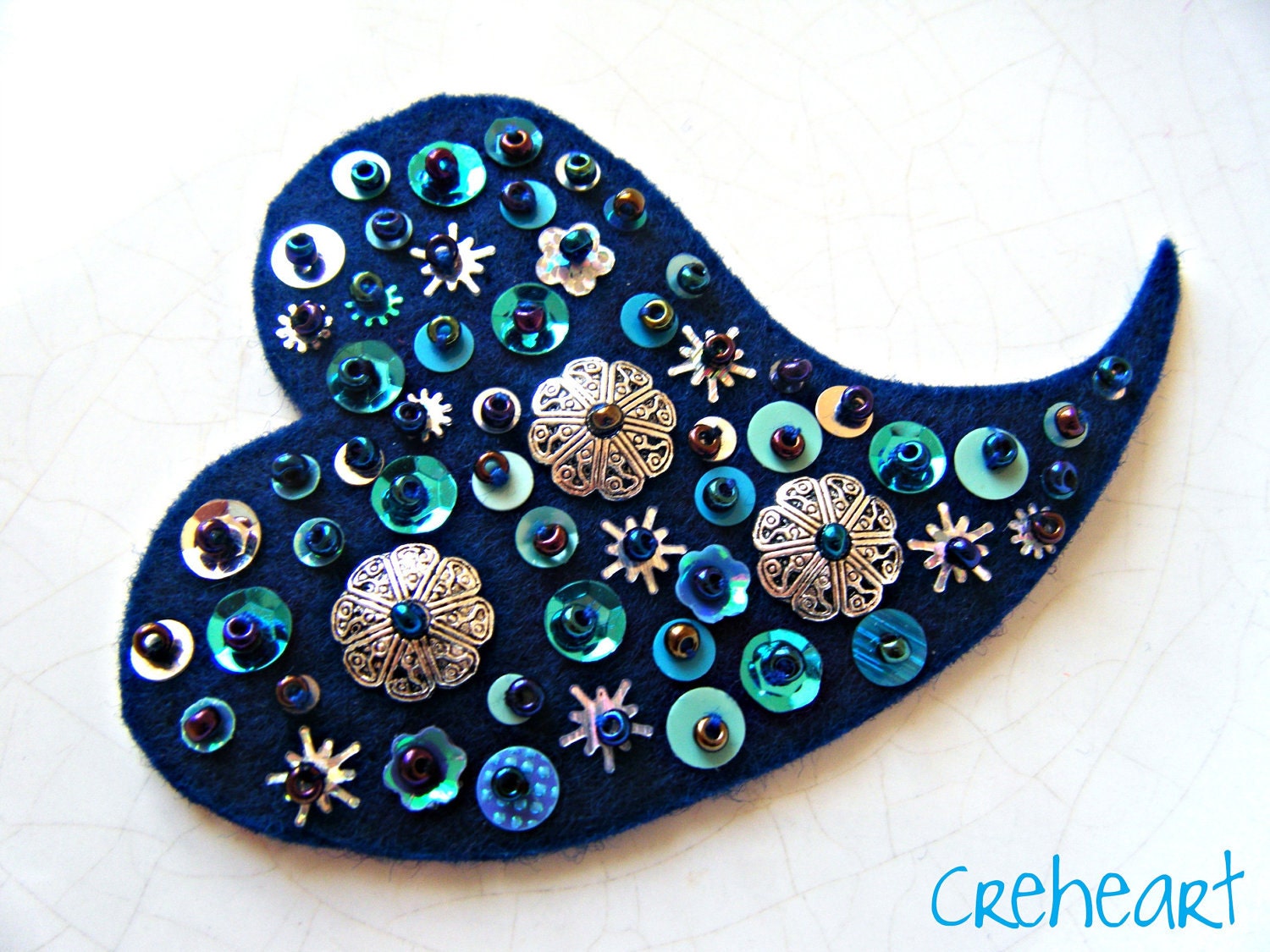 OOAK Handmade Felt and Sequins Heart Brooch - LOVE Collection - A Midsummer Night's Dream