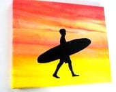 Surfer Sunset Screen Print Stretched on Canvas