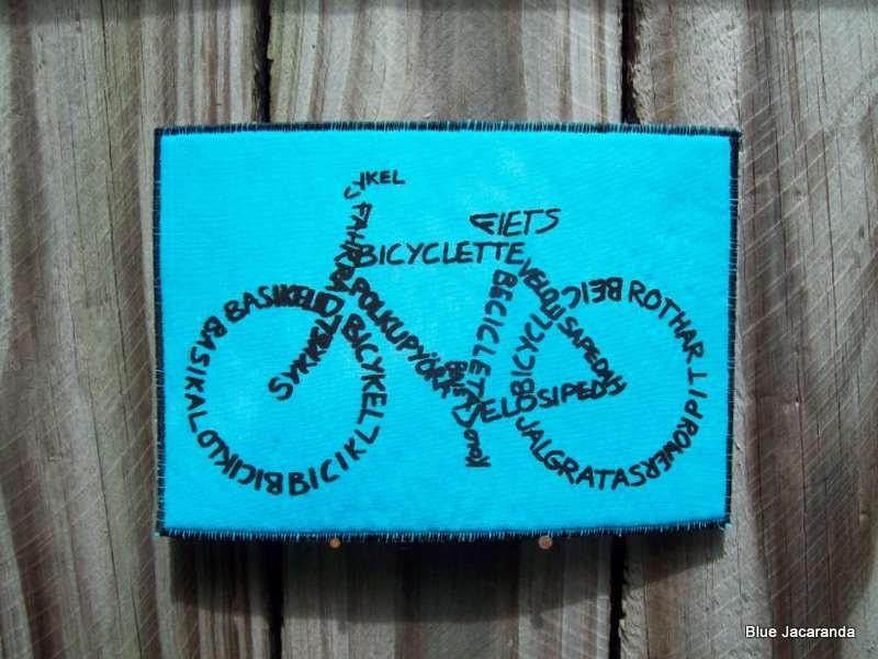 Bicycle Calligram Art Card Black Print on Turquoise