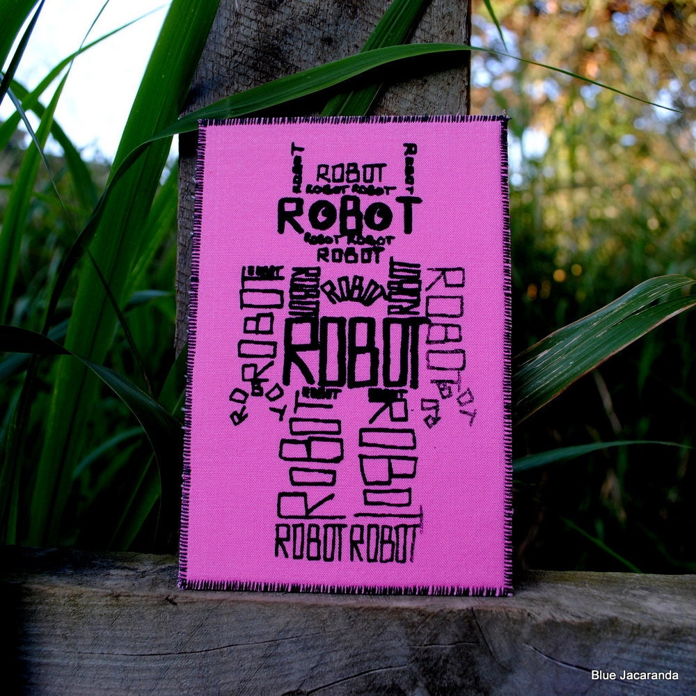 Pink Robot Word Art Card Screen Print
