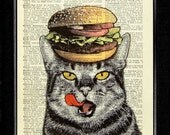 DIGITAL PRINT, Cat Art Print Cat Print Cat Poster, GEEKERY Gift Geek Dictionary Print Book Art Cat Wall Art, Cat Wall Decor-Hamburger Cat
