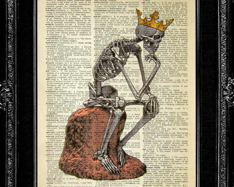 SKULL PRINT, SKELETON Art Print, Skull Painting, Skull Retro, Skull Wall Art, Skull Drawing, Anatomy Wall Art Book Art - Skeleton Thinker
