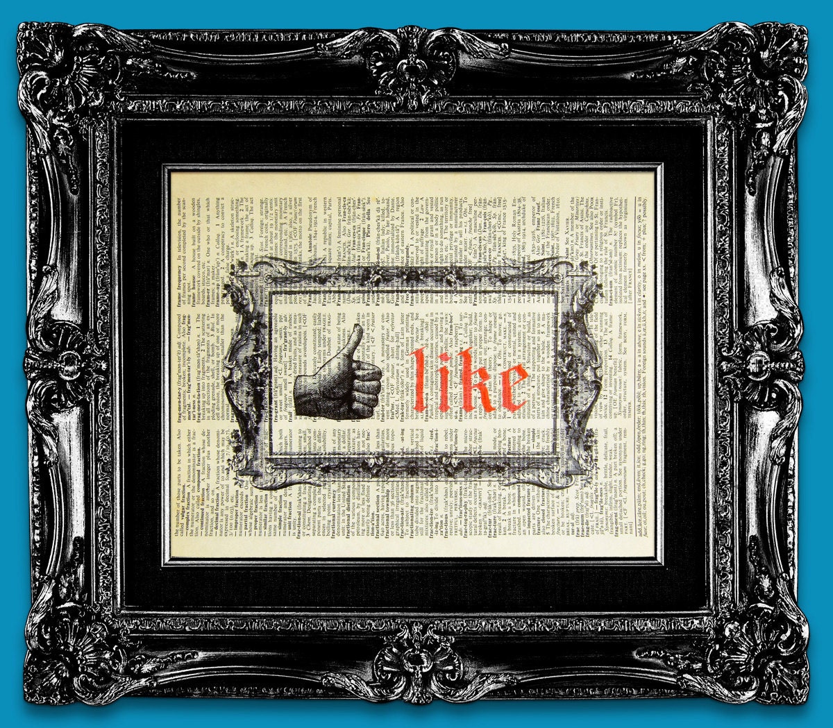 TYPOGRAPHY ART, Typography PRINT, Typography Poster, Typographical Art Painting, Typographic Art Print - Antique Style Facebook Like Button