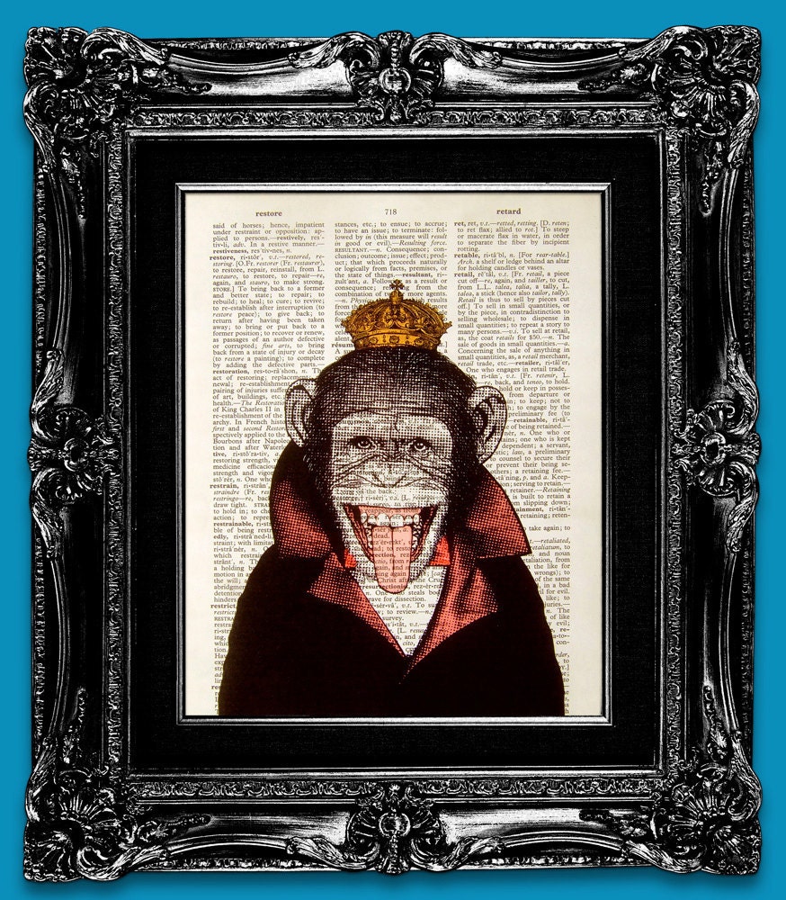Monkey Art Print, Poster - Monkey King - ILLUSTRATION, GEEK Wall Art Wall Decor illustration Retro art dictionary print book page art print