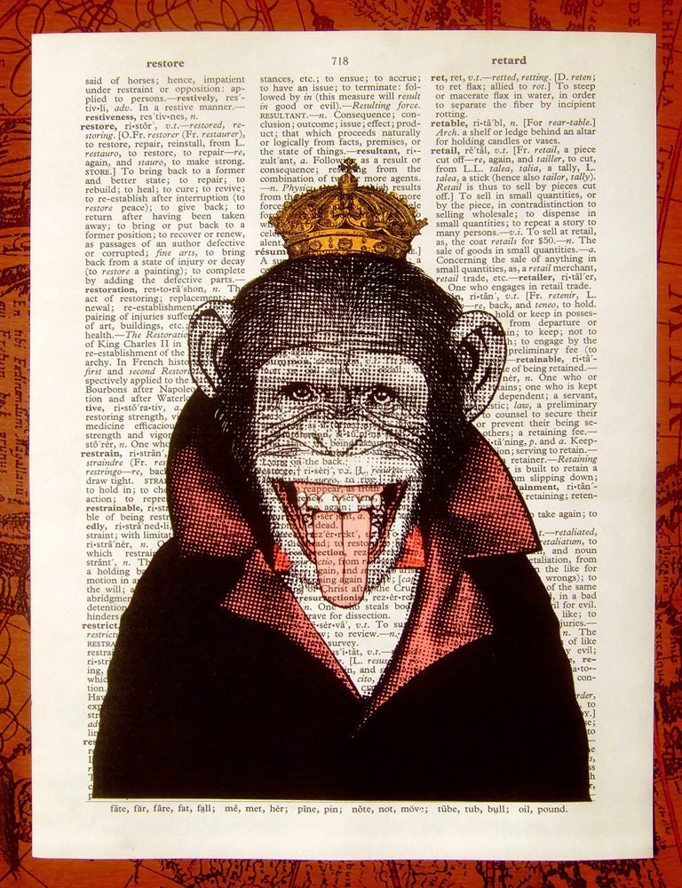 Monkey Art Print, Poster - Monkey King - ILLUSTRATION, GEEK Wall Art Wall Decor illustration Retro art dictionary print book page art print