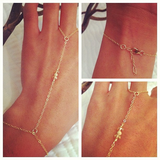 14k Gold Filled Hand Chain With Crystal & Gold Glitter Beads
