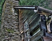 Old Cabin and Chimney and Wooden Gutter