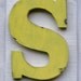 Rustic Wooden Letter,S Distressed Painted sunshine yellow,12" tall Wood Name Letters, Custom Wedding Gift