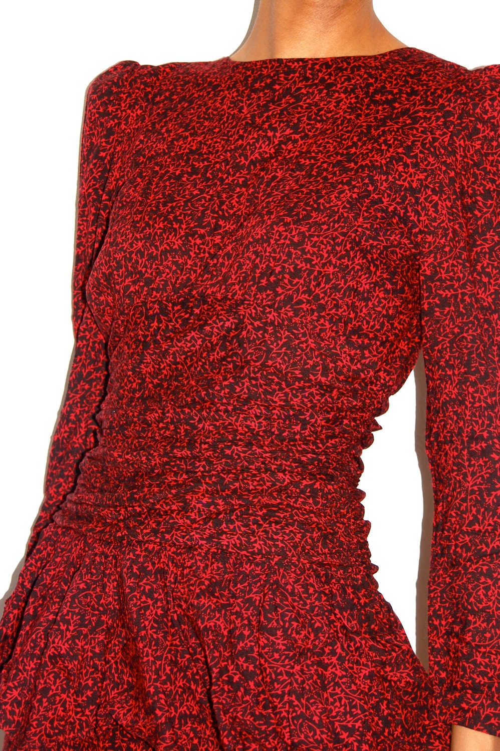 RESERVED shaynzbay: Vtg Floral Red & Black Printed Peplum Wiggle Dress