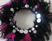 Pink Black Feather Mirror Wreath