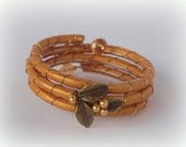 Golden Leather Bracelet with Antique Detail - Rustic Woodland Wedding or Party Unique Accessory