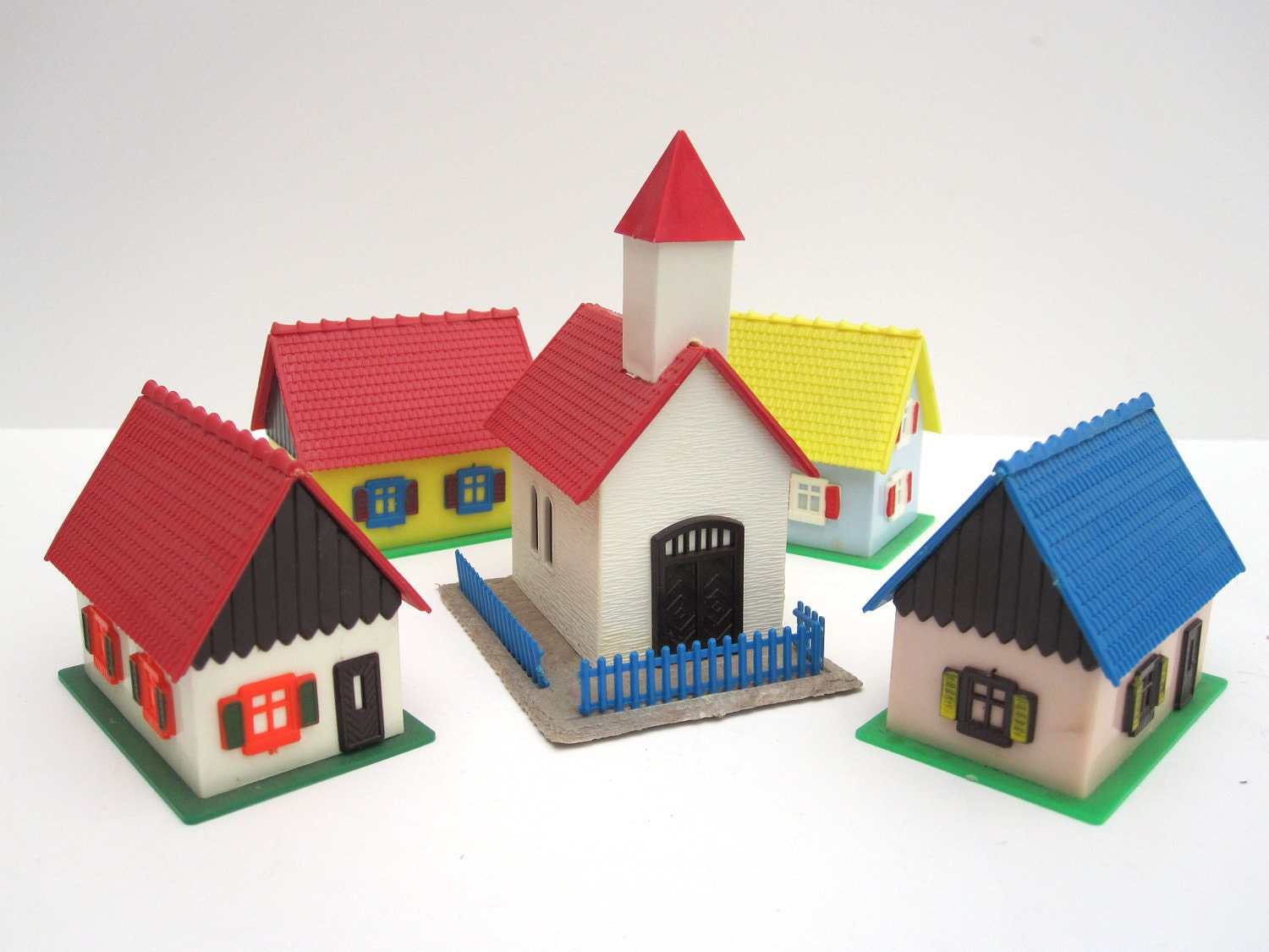 German Miniature Village in a Bag in Original Box, Vintage with Church, Houses -- Home Decor