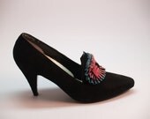 80s rococo style heels bow size 8 - 8 1/2 black suede