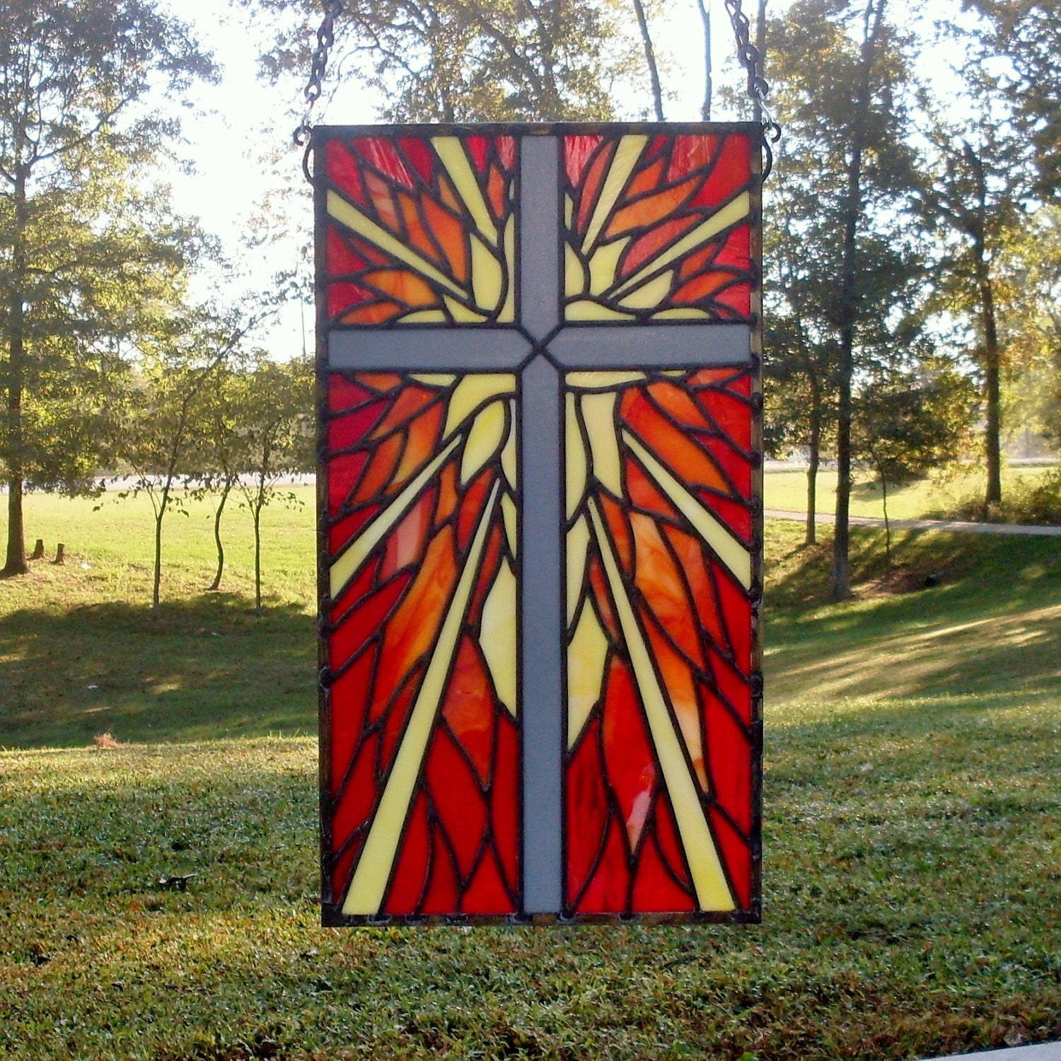 Leaded Stained Glass Window Panel Cross W By DGBCreations