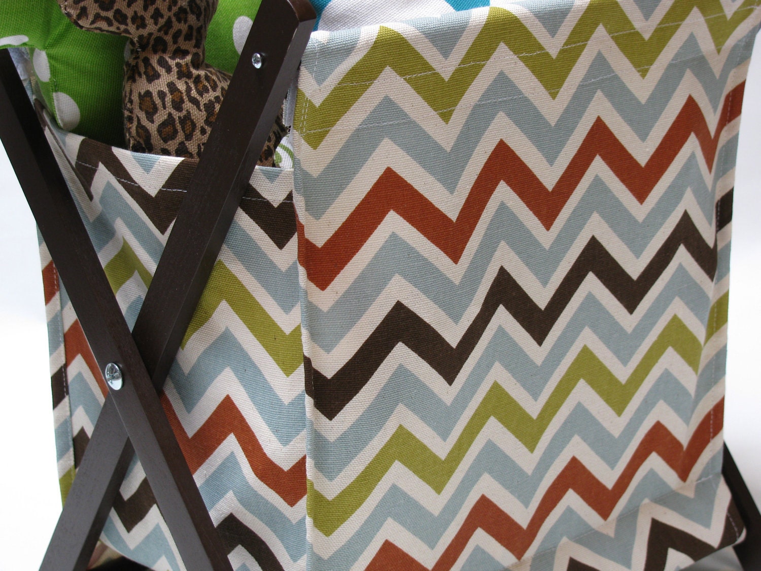 Aqua, Orange, Brown, & Lime Chevron Stripe Pet Toy Hamper with frame