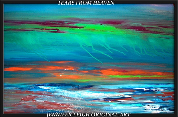 Original Large Abstract Painting Modern Contemporary Canvas Art Water Blue Orange Green 36x24 Brown Teal Seascape Texture Oil J.LEIGH