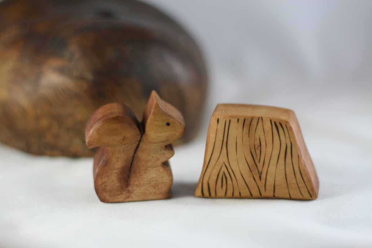 Squirrel and Stump Wooden Toy Set -  Nature Table - Waldorf