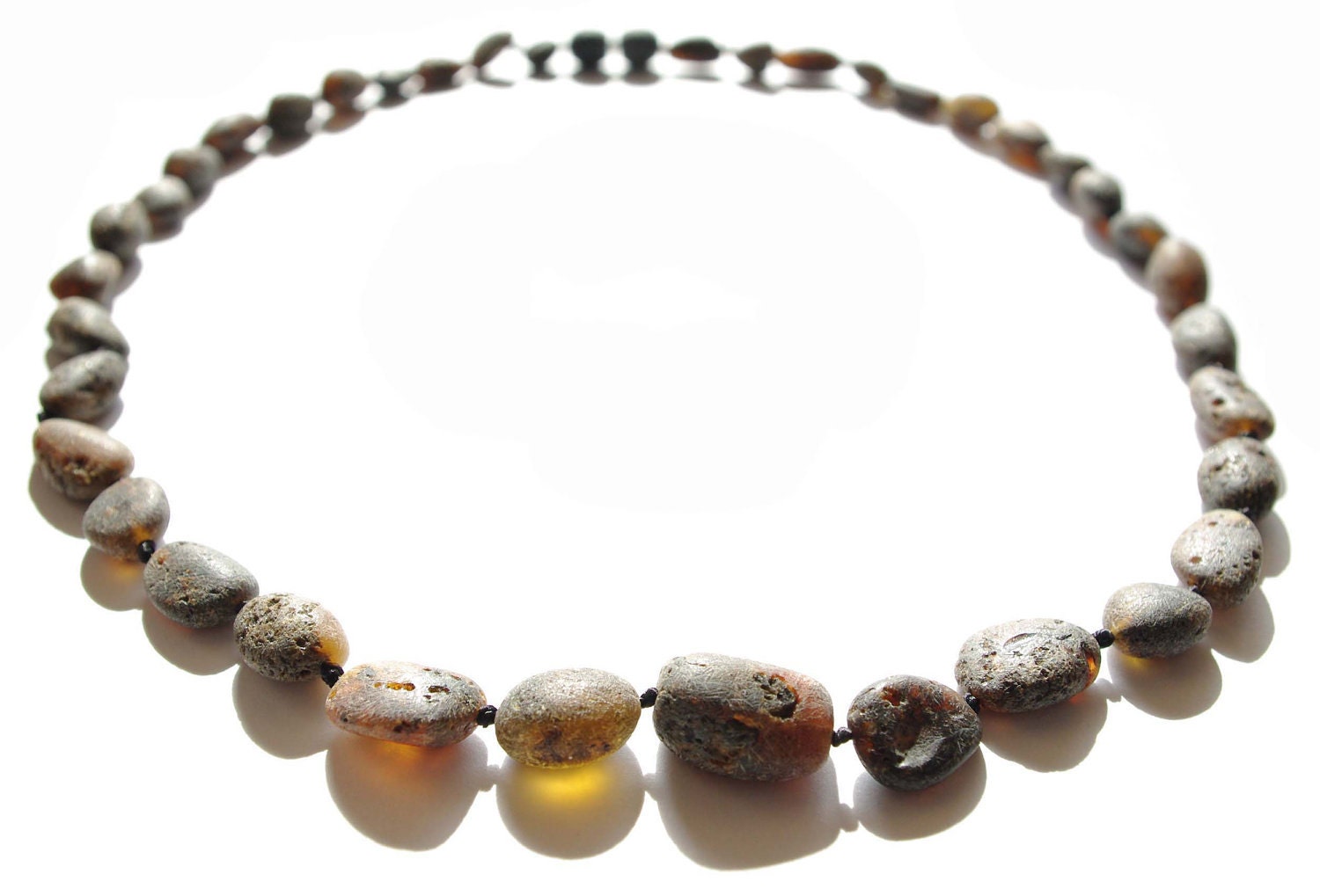 Raw Unpolished Black Baltic Amber Necklace. Unisex Adult 302
