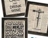 Three Vintage Dictionary Wine Prints - 3 Wine Prints - Savings on all three