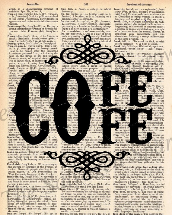 Vintage Dictionary Coffee Decor Print - plus FREE 5x7 monogram