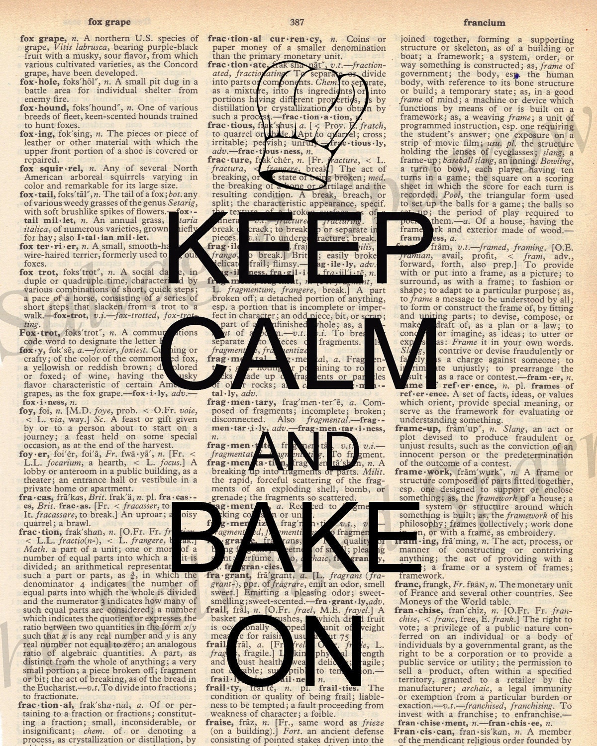 Vintage Dictionary Keep Calm & Bake On Print - plus FREE 5x7 monogram