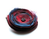 Cherry Flower Brooch - Flower Brooch  - Handmade Fabric Brooch - Cherry Blue Flower-   Ready to ship