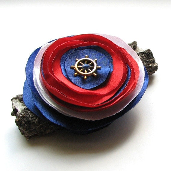 nautical brooch fabric brooch navy red white