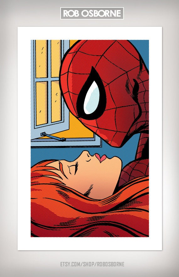 SPIDER KISS Spider-Man Comic Book Pop Art Print 11x17 by Rob Osborne