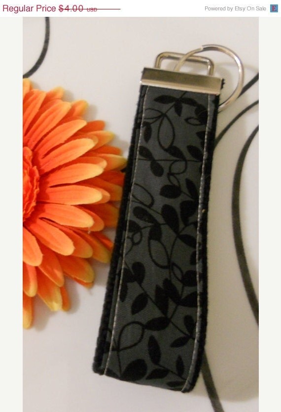 Close Out Sale Key Fob Wristlet - Charcoal with Black Leaves