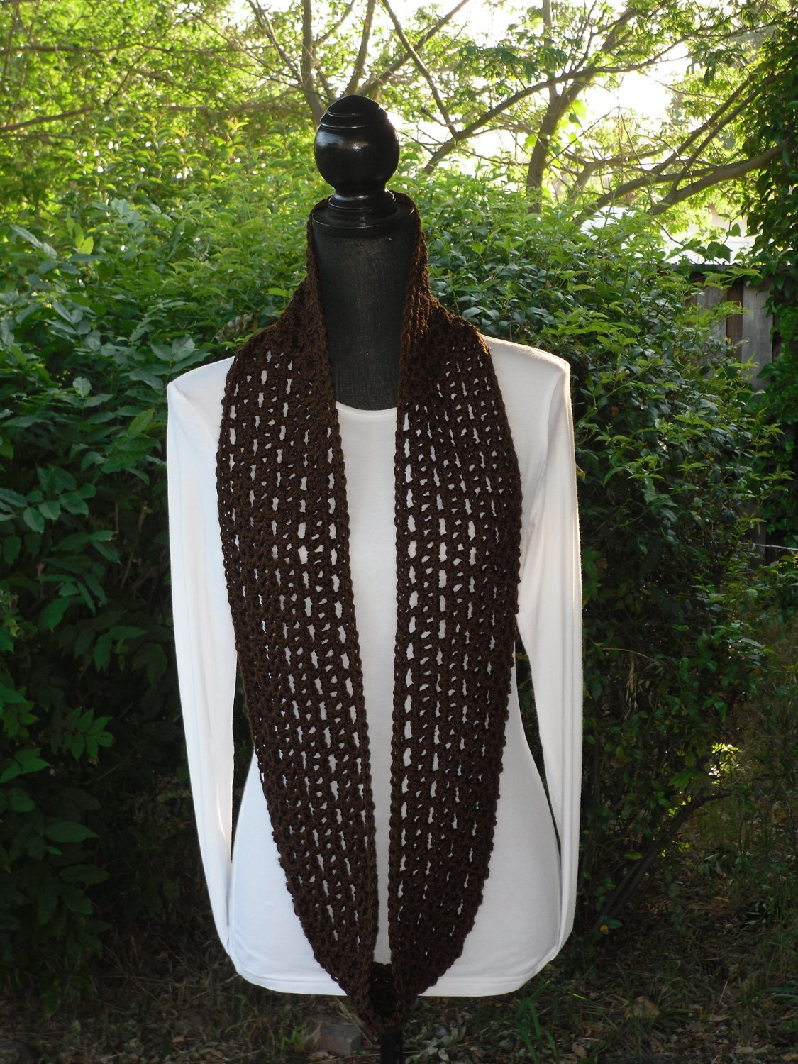 Infinity Eternity Cowl Neck Warmer Scarf Chocolate Brown Cluster Crochet READY TO SHIP