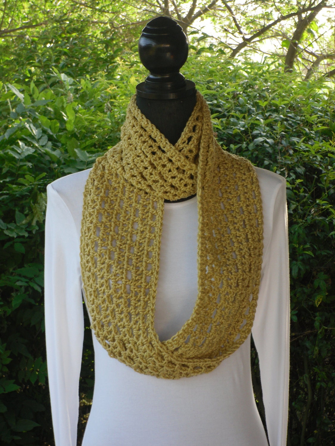 Infinity Eternity Cowl Neck Warmer Scarf Honey Yellow Cluster Crochet READY TO SHIP