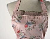 Upcycled Womens' Pink Floral Apron with Lace, Made from a Skirt, Mother's Day