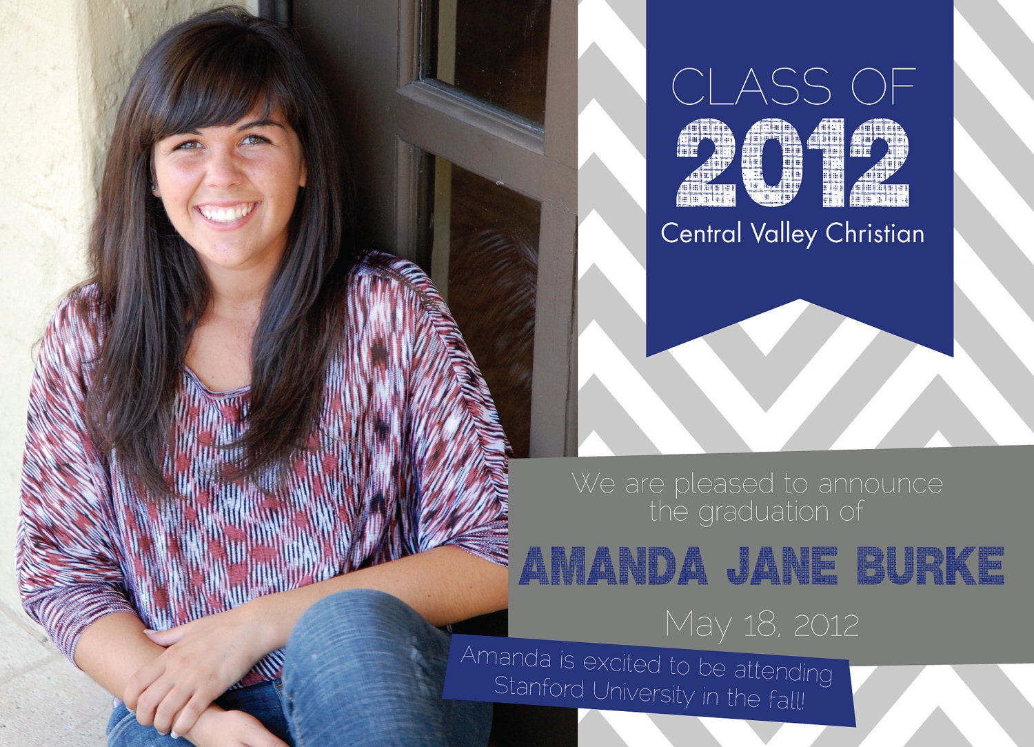 Graduation Announcement: DIY-Printable. Customizable. Chevron Celebration. Photos.