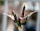 Black w/ Colourful Fans Origami Crane