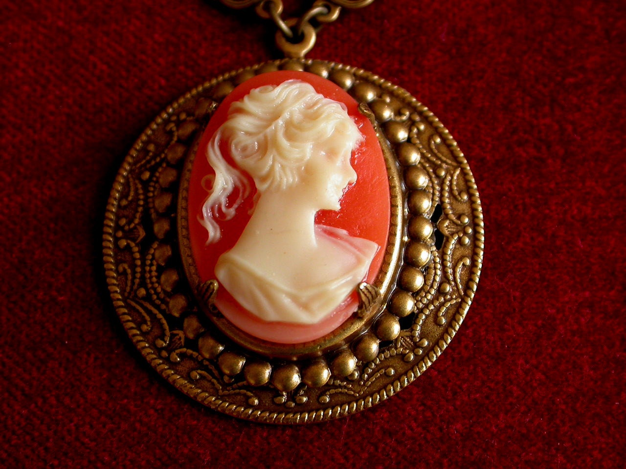 Victorian Carnelian Cameo Pendant in Oxidised Brass - Victorian Jewelry