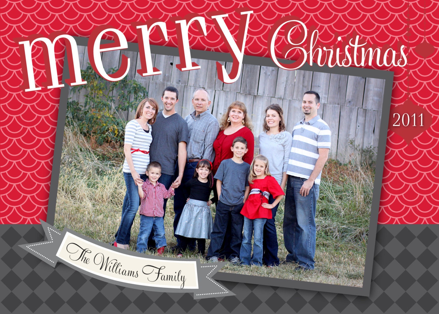 Red & Grey Mixed Pattern Christmas Card