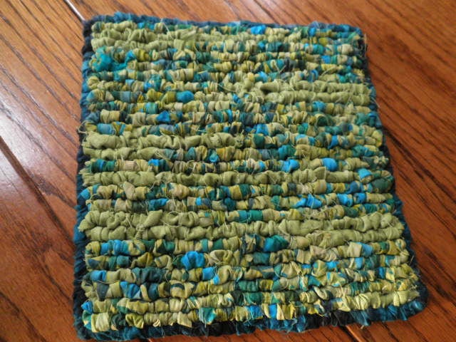 Handwoven 6.5" x 7" Square Pot Holder Trivet Table Decor Hot Mat Spring Green Batik Pot Holder