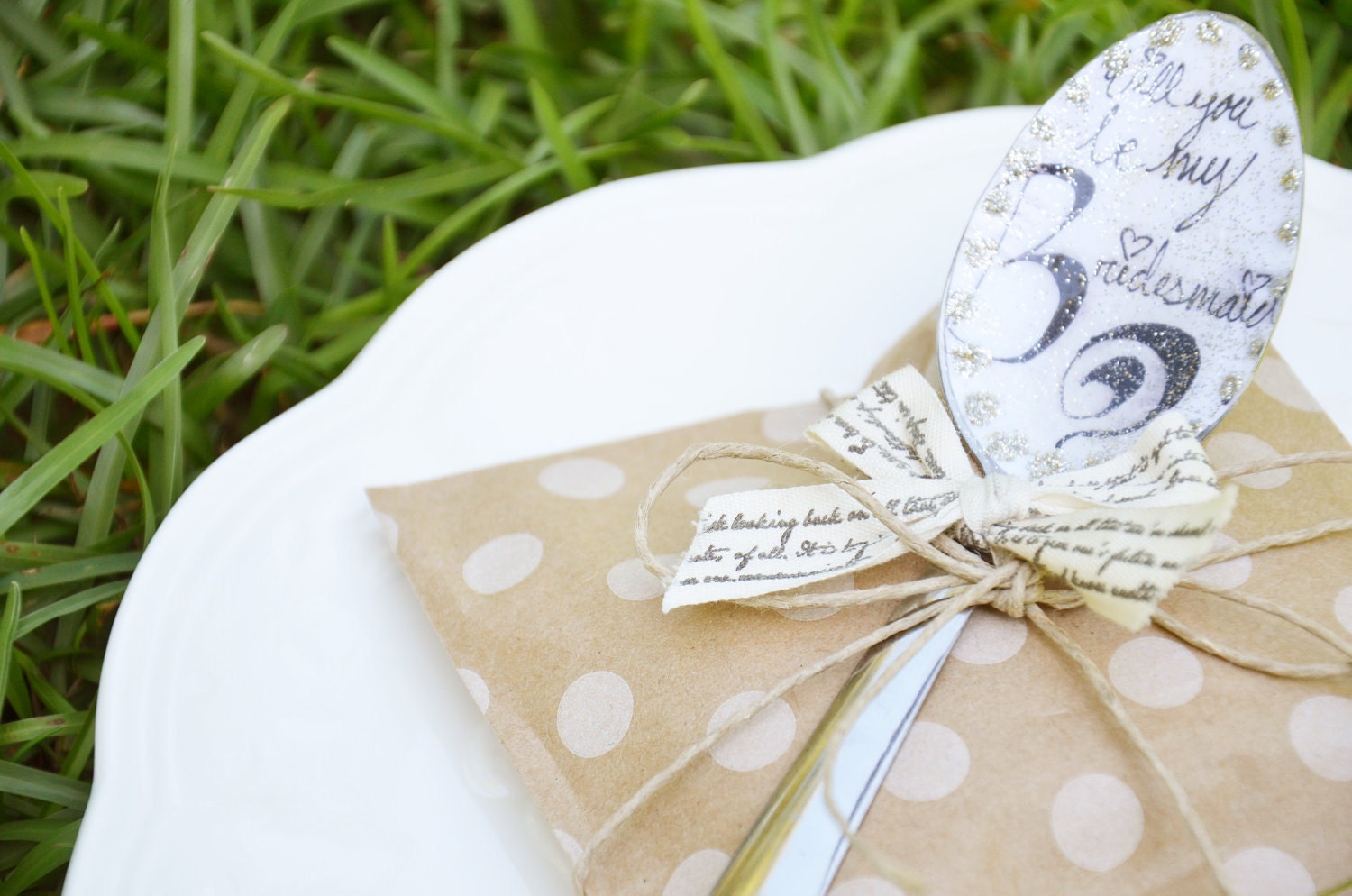 1 DECOUPAGED Bridesmaid Tea/ Coffee Gift Set -Will you be my bridesmaid or bridal party table markers- WITH PERSONALIZATION-