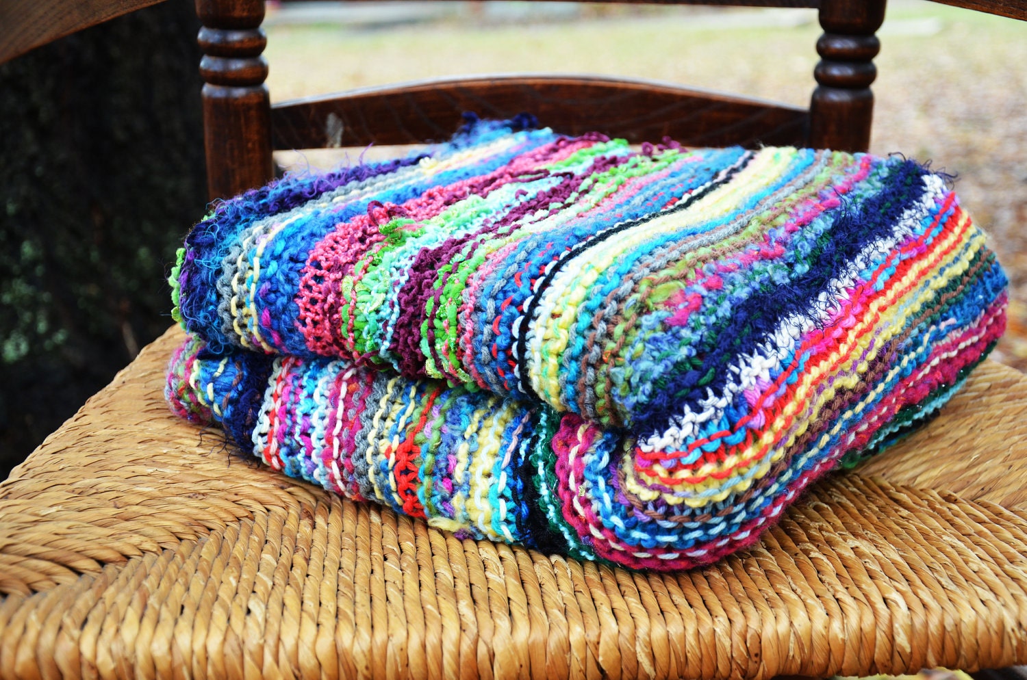 Multicolored Loose Knit Lap Blanket by LEsperanceDesign on Etsy