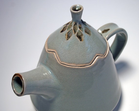 RESERVED - Acorn closed form ceramic teapot - light blue
