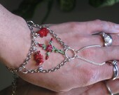 Red Rose Cross "Slave Bracelet" Ring. Sz 6-8". Adjustable. Religious Cross Bracelet Ring With Red Gemstone Chip accents.