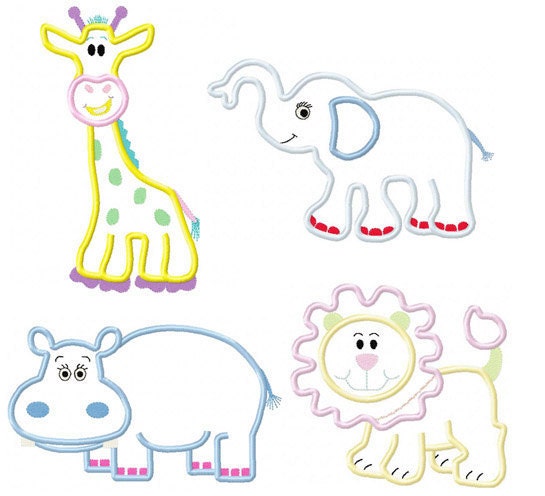 Animal Embroidery Applique Designs Zoo by jayniejayedesigns