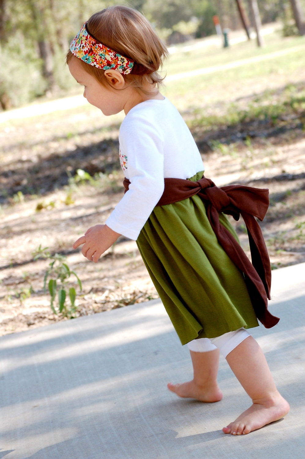 Little girl fall Thanksgiving dress - for toddlers and babies - autumn dress - olive green, brown, red, orange, yellow, turquoise, turkey