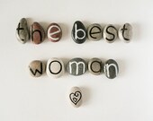 Valentine's day, The Best Woman, Unique Gift Idea for Birthday, 13 Magnets Letters, Custom Quote, Beach Pebbles, Personalized, Rocks