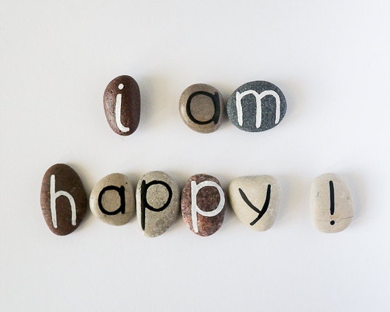 I am Happy, 9 Magnets Letters, Custom Quote, Beach Pebbles, Inspirational Word or Quote, Gift Ideas, Sea Stones, Personalized, Rocks