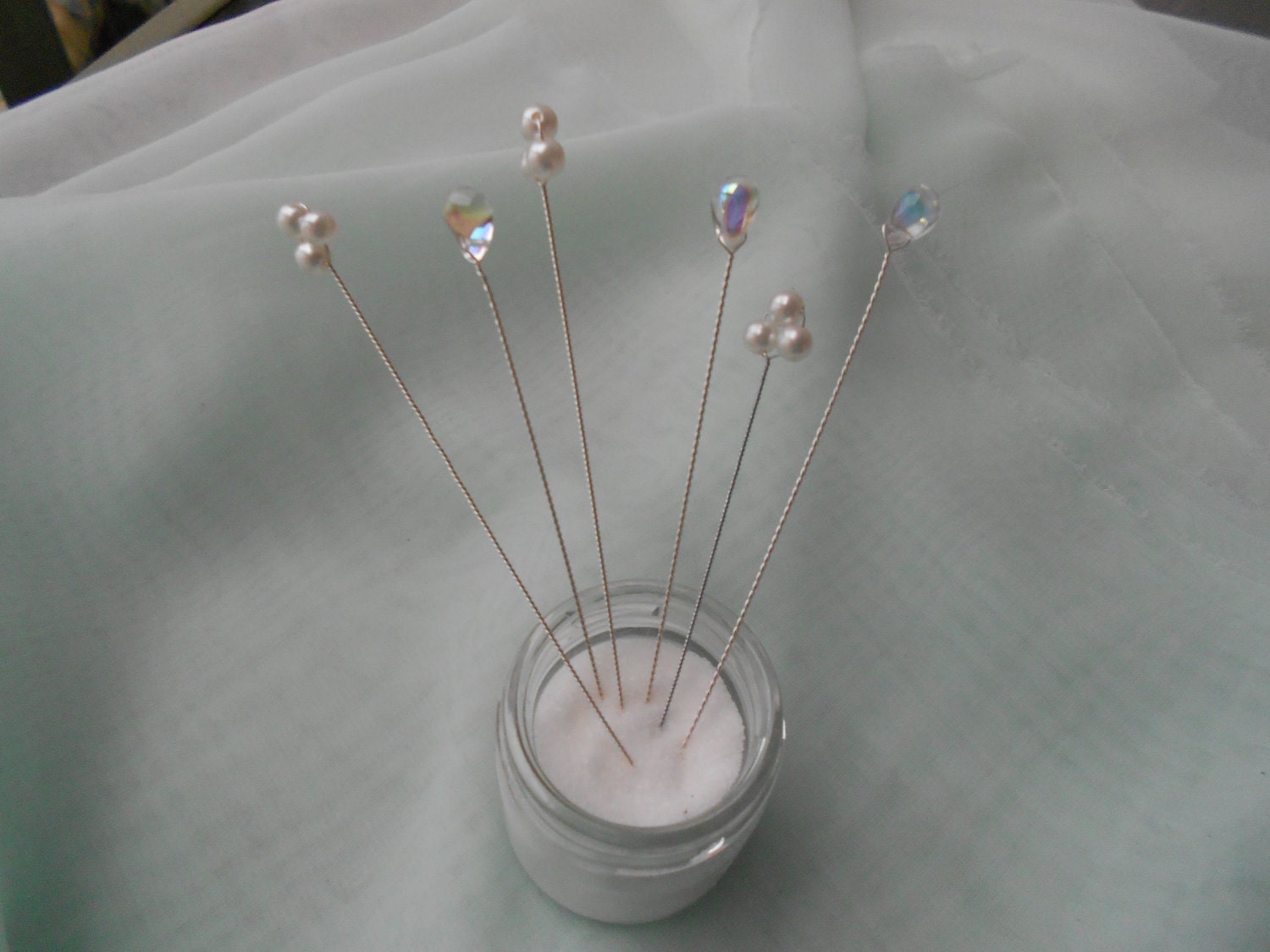 Bridal Hair Pins- Wedding Hair Pins-AB Crystal Tear Drops-Vintage Glass Pearls-Sterling Silver-All Twisted Up-Wedding Hair Stick
