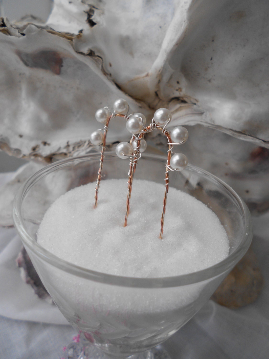 Bridal Hair Pins- Wedding Hair Pins-Wedding Hair Sticks-Sterling Silver and Copper-Vintage Glass Pearl  Hair Sticks