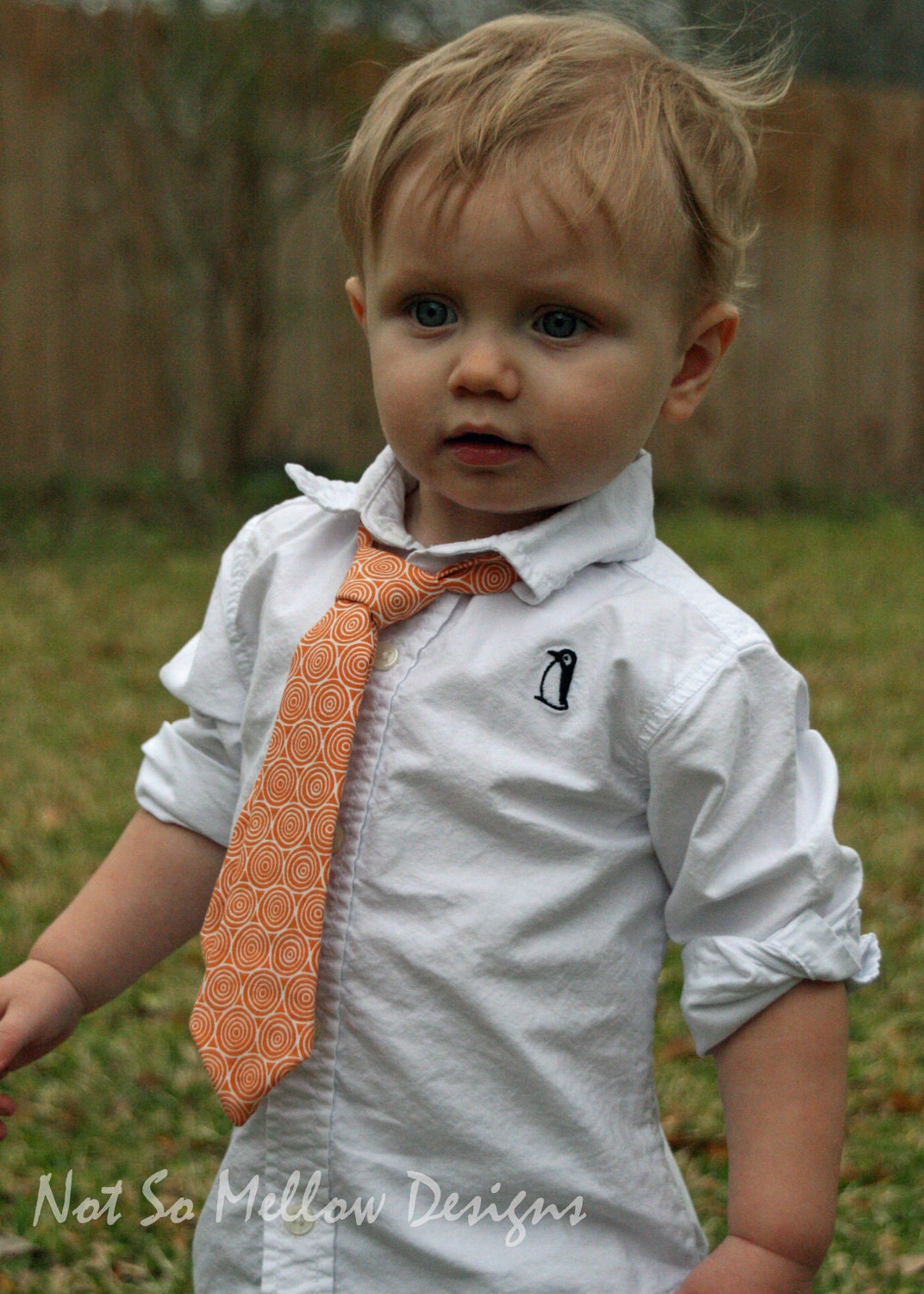 Toddler Boy Tie - Alexander Henry Garden Spirals in Apricot - Custom Sizes
