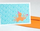 Birthday Card - Party Octopus with Cupcake