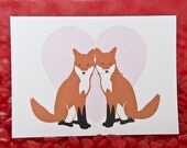 Card - Red Fox holding a Rose